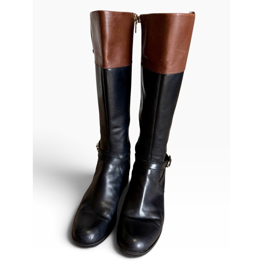 Bandolino BDBAYA Womens Black Brown Leather Two Tone Riding Boots Size 9.5 M